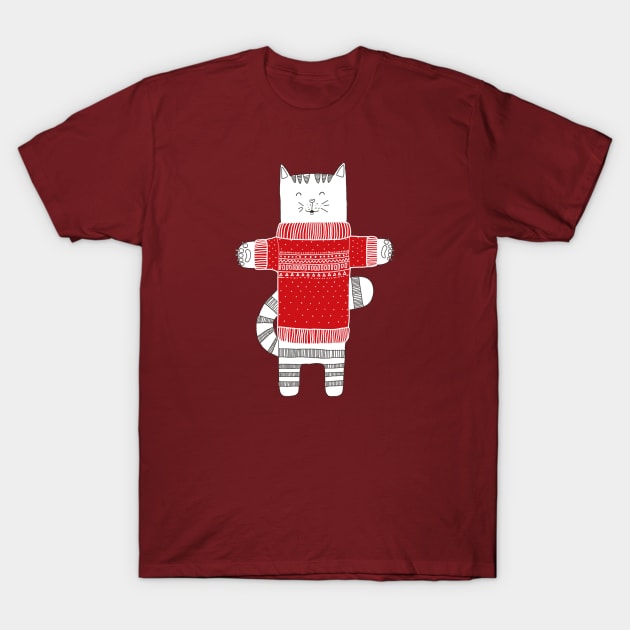 Christmas Cat T-Shirt by ruta13art